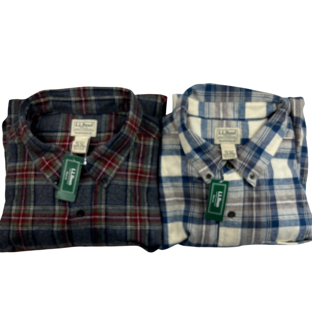 LL Bean Scotch Plaid Flannel Shirt Lot of 2 Mens XXL-Tall NWT Gray Blue Multi